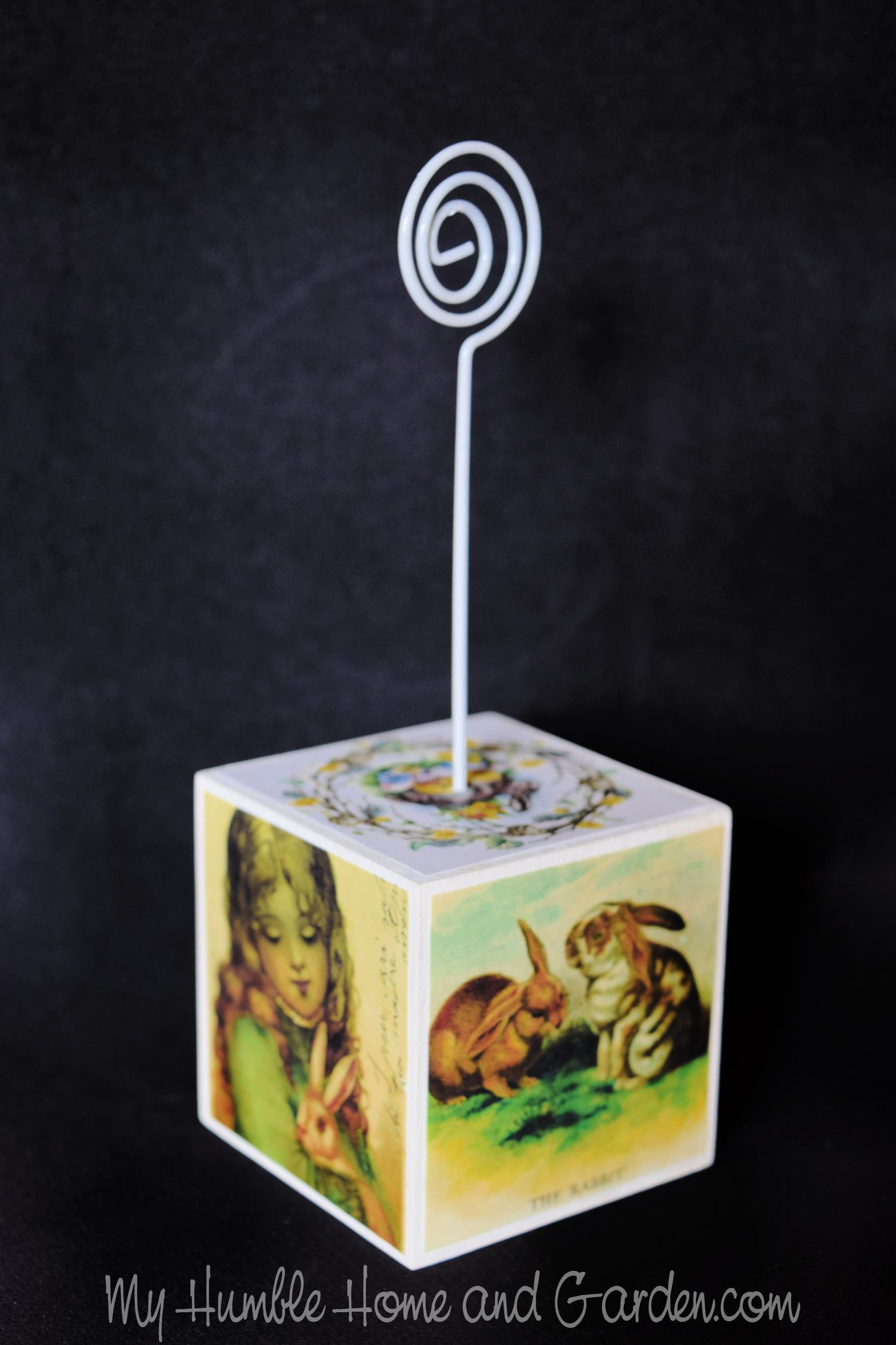 How To Make A Pretty Decoupaged Cube Wire Photo Holder My Humble Home and Garden